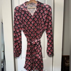 Geometric velvet Pink and Black Wrap Dress